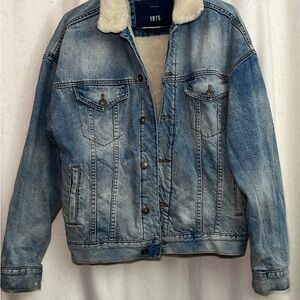 Denim Sherpa-Lined Bomber Jacket